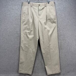 LL Bean Pants Mens 35x30 Khaki Beige Classic Fit Pleated Twill Chinos 212334